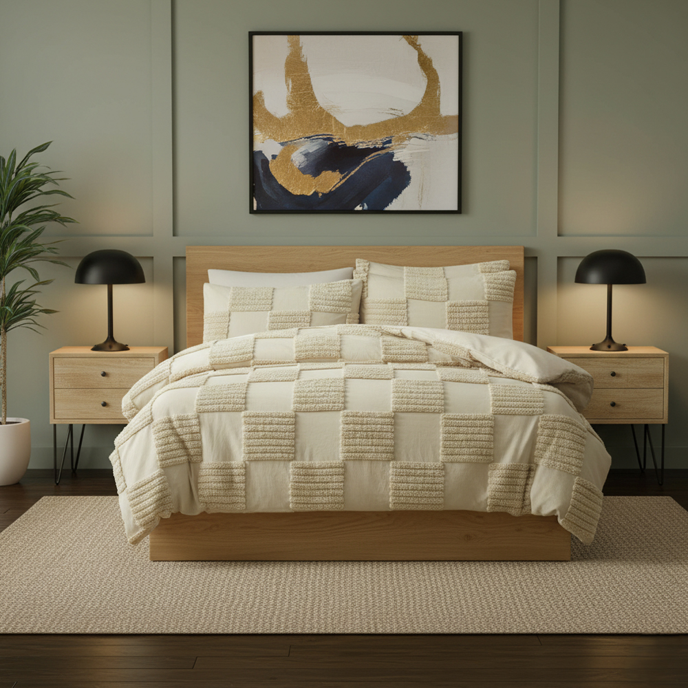 Eden Tufted Geometric Check zsenília hímző paplan szett Ágyneműgarnitúra