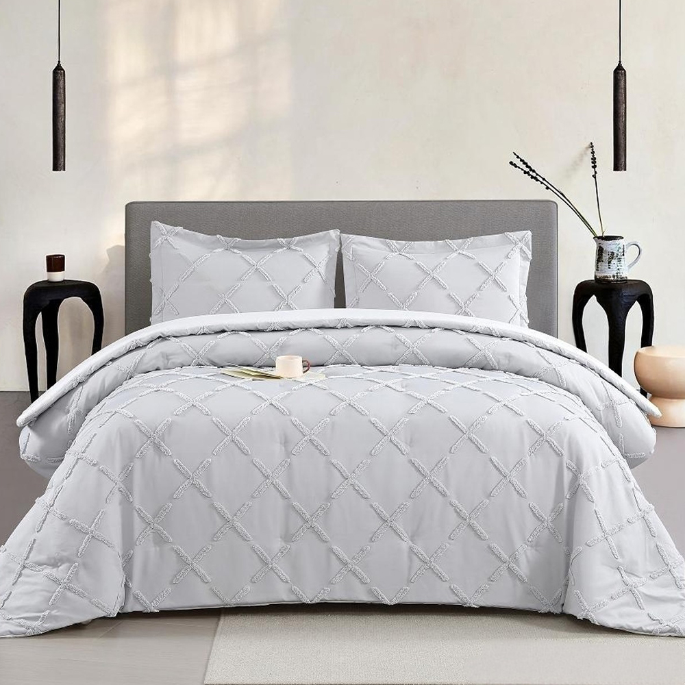 Serene Geometric Ruching bojtos zsenília hímzés Paplanhuzat Paplanhuzat Szett Ágyneműgarnitúra