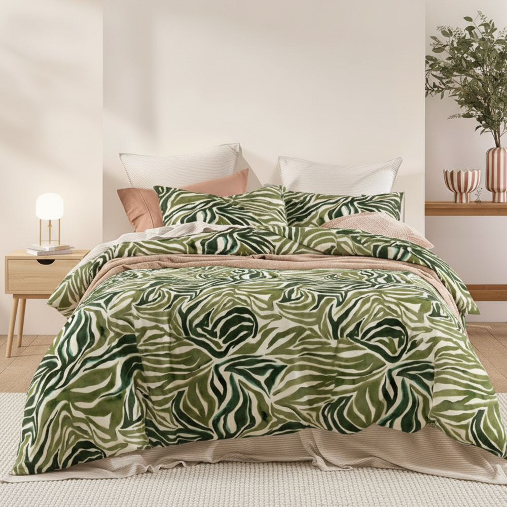 Green Leaf Prints Tiszta mikroszálas pamut nyomott paplanhuzat Paplanhuzat Szett Ágyneműgarnitúra