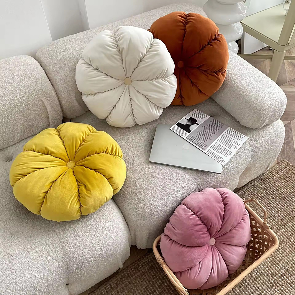 Sütőtök kerek bársony párnás deco párna